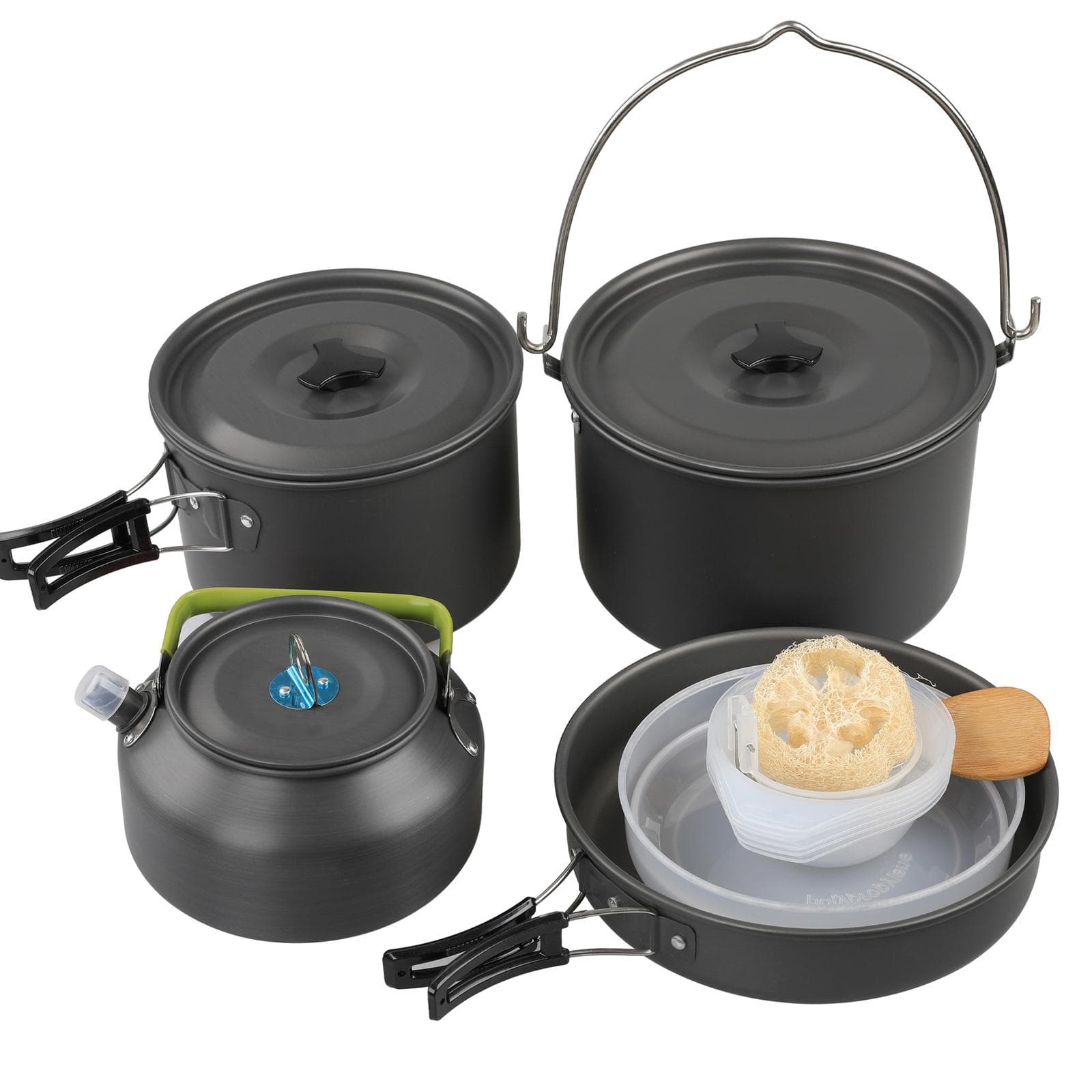 Outdoor Portable Camping Cookware Set Hiking Pans Pot Mess Kit for 5-6 Person grey