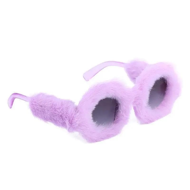 1/7 Colors UV400 Plush Sunglasses Round Frame Women Cute Plush Suneyewear UV Resistant