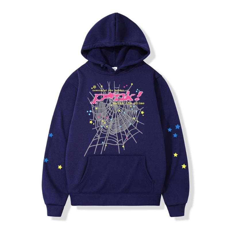 Autumn Winter Spider Web Hip Hop Singer Printed Versatile Hoodie Loose Casual Hoodies & Sweatshirts Men’s L Dark blue