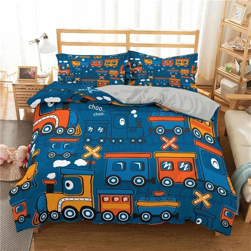 Cartoon Train Bedding Sets 2/3Pcs Duvet Cover Toy Car Truck Soft Quilt Cover Single Queen King Size Polyester Comforter Cover 135X200cm-2pcs