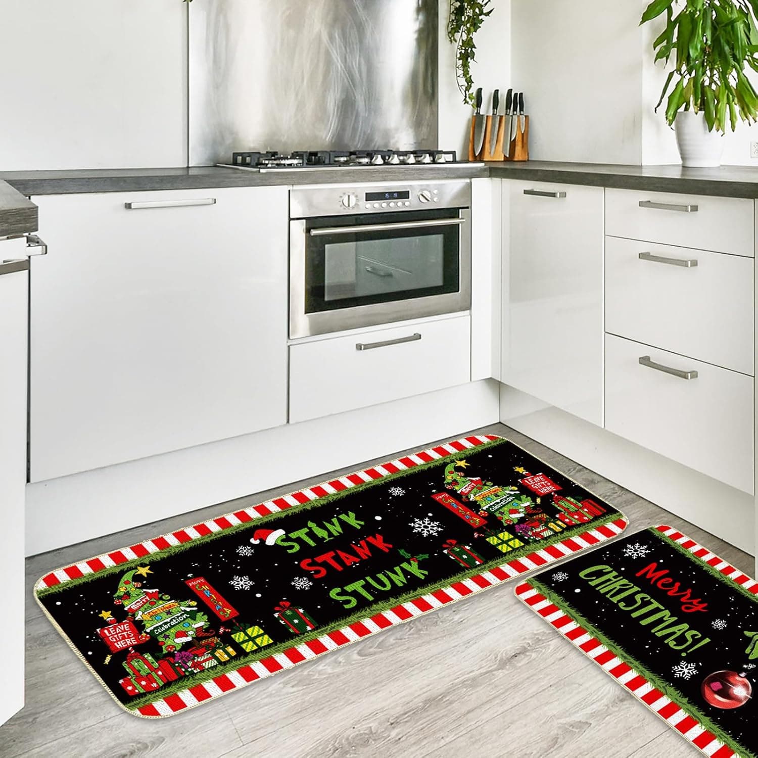 1/2Pcs Christmas Kitchen Carpet Festive Home Decor Non-Slip Laundry Balcony Long Strip Carpet Indoor Outdoor Doormat 50x80and50X120CM