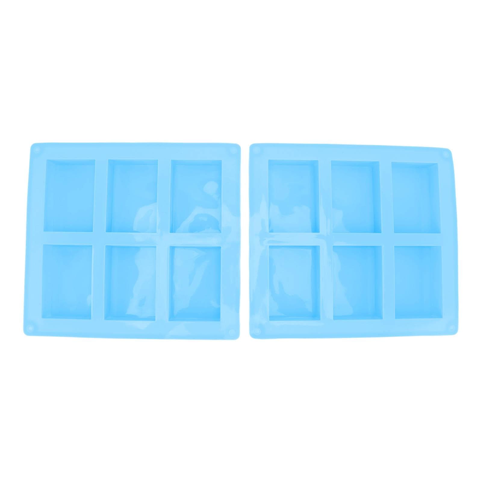 2Pcs Silicone Mold 6 Grids Heat Resistant Flexible Reusable Silicone Mold for Making Soaps Baking blue