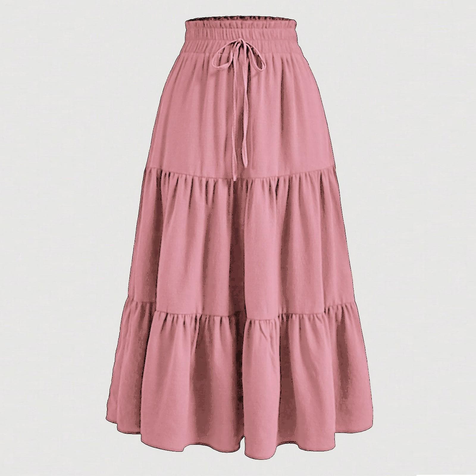 Women's Fashion Solid Color Floral Drawstring Elastic Waist Loose Long Skirt S pink