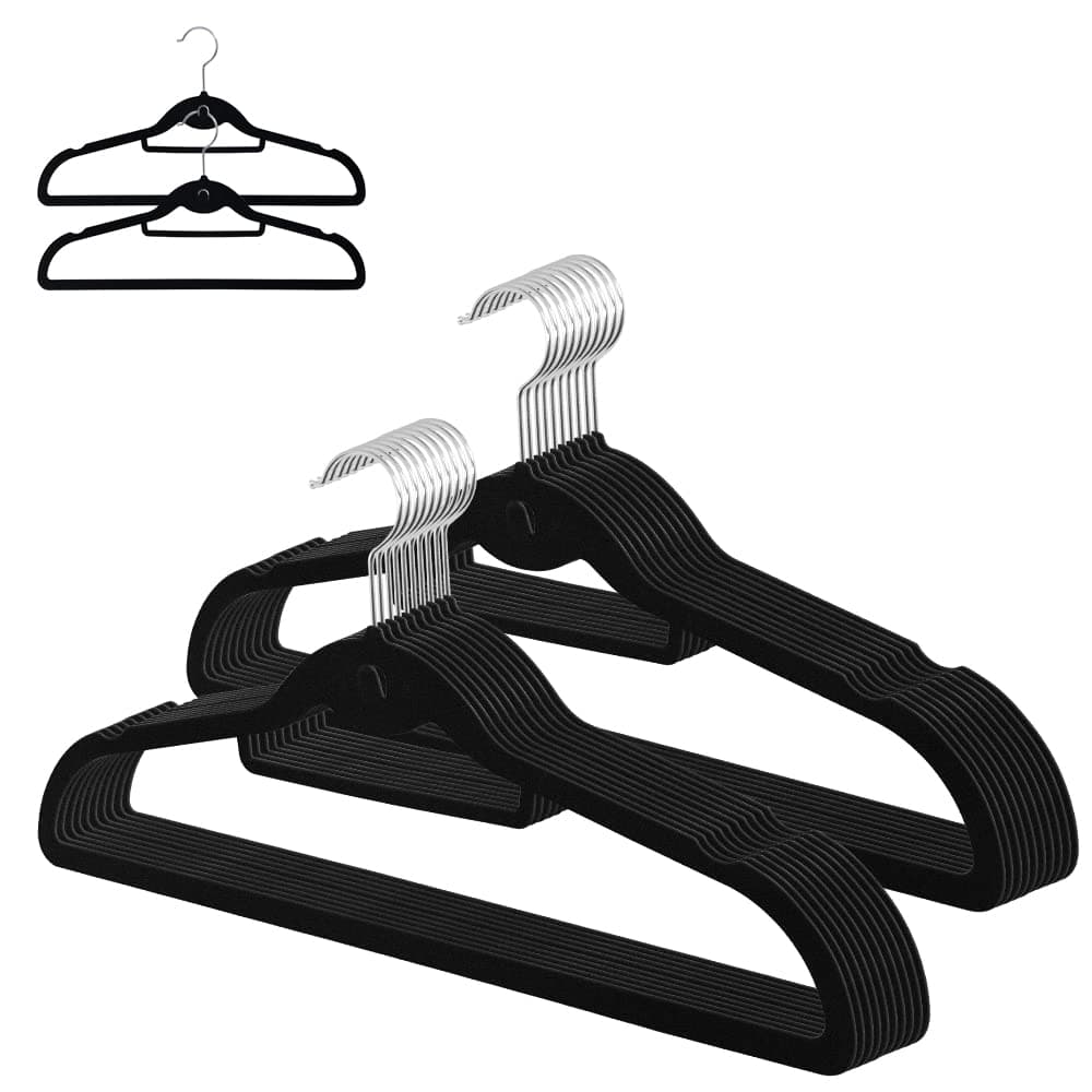 20 slim thin and flocked rotating for with connecting Non-slip hangers, pieces, connectable, design, non-slip, material, 360° hook, black, black