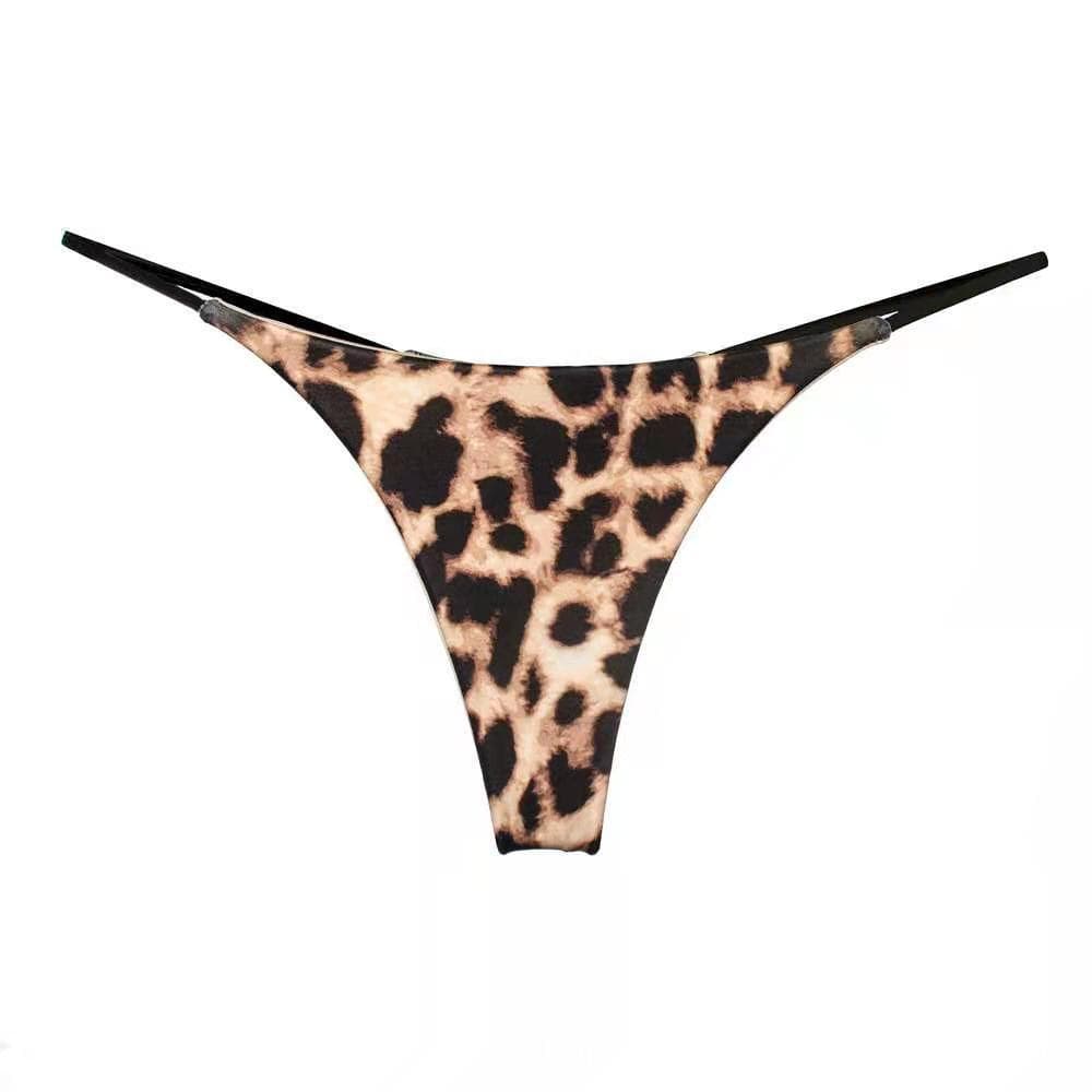 Yuxiangge Double-Layer Thin Strap Thong Bikini Panties for Women XXL leopard