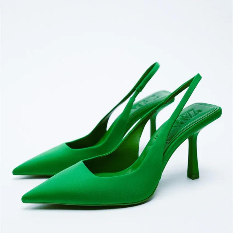 Women Large Size Pointed Toe High Thin Heels Sandals Casual Suede Shallow Mouth Solid Color Lattice Stiletto Single Shoes 35-43 43 green