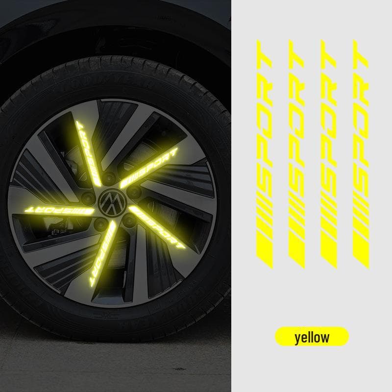 Colorful Reflective Wheel Stickers for Electric Cars and Motorcycles: Sporty, Luminous, and Modified Rim Decals 4 pieces set fluorescent yellow