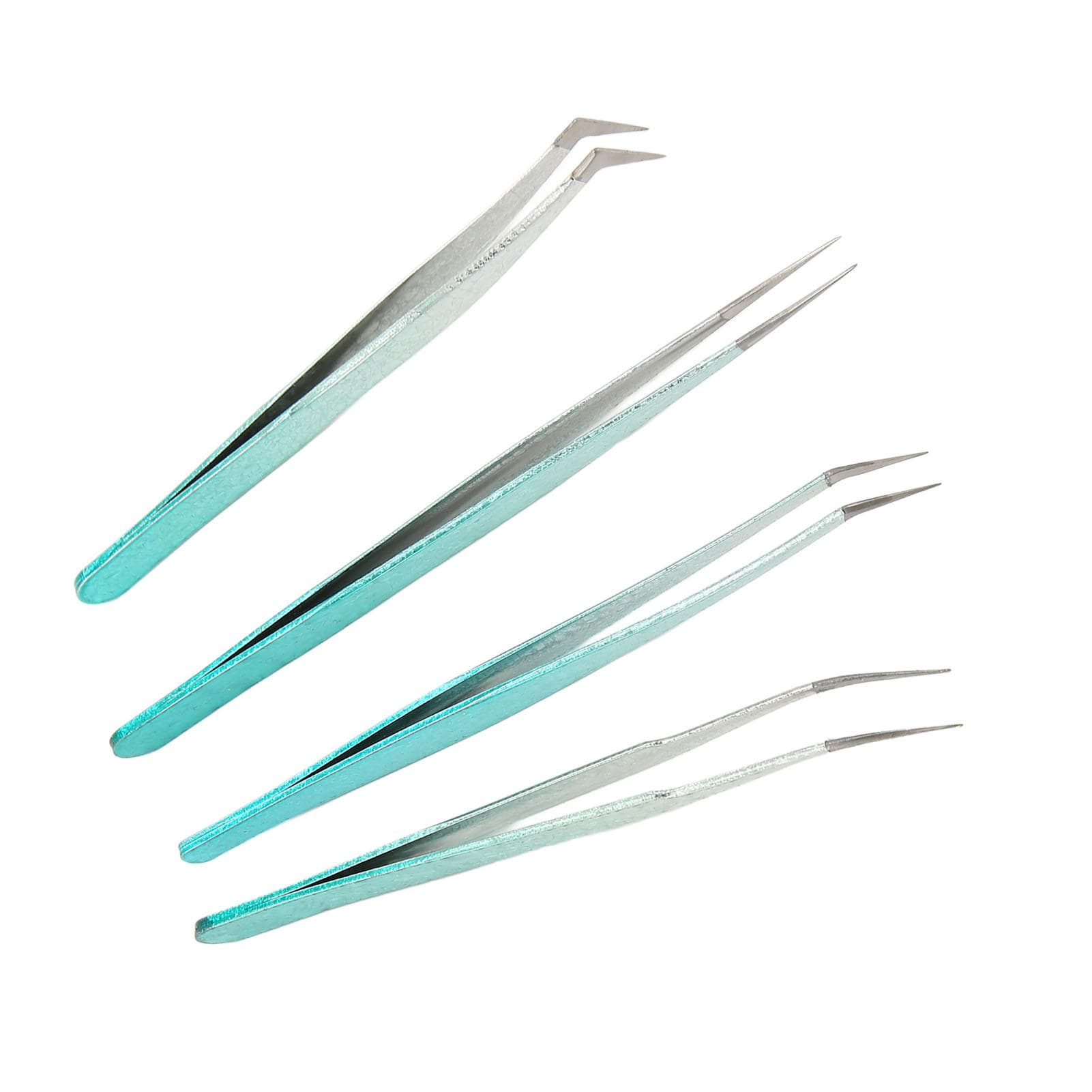 4PCS False Eyelash Extension Tweezer Straight And Curved Tip Lightweight Nail Art Tweezer for