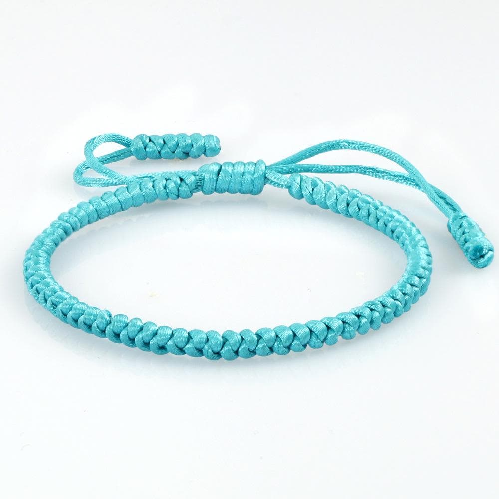 Tibetan Retro Braided Silk Bracelet with Eight-Character Knot for Men and Women lake blue