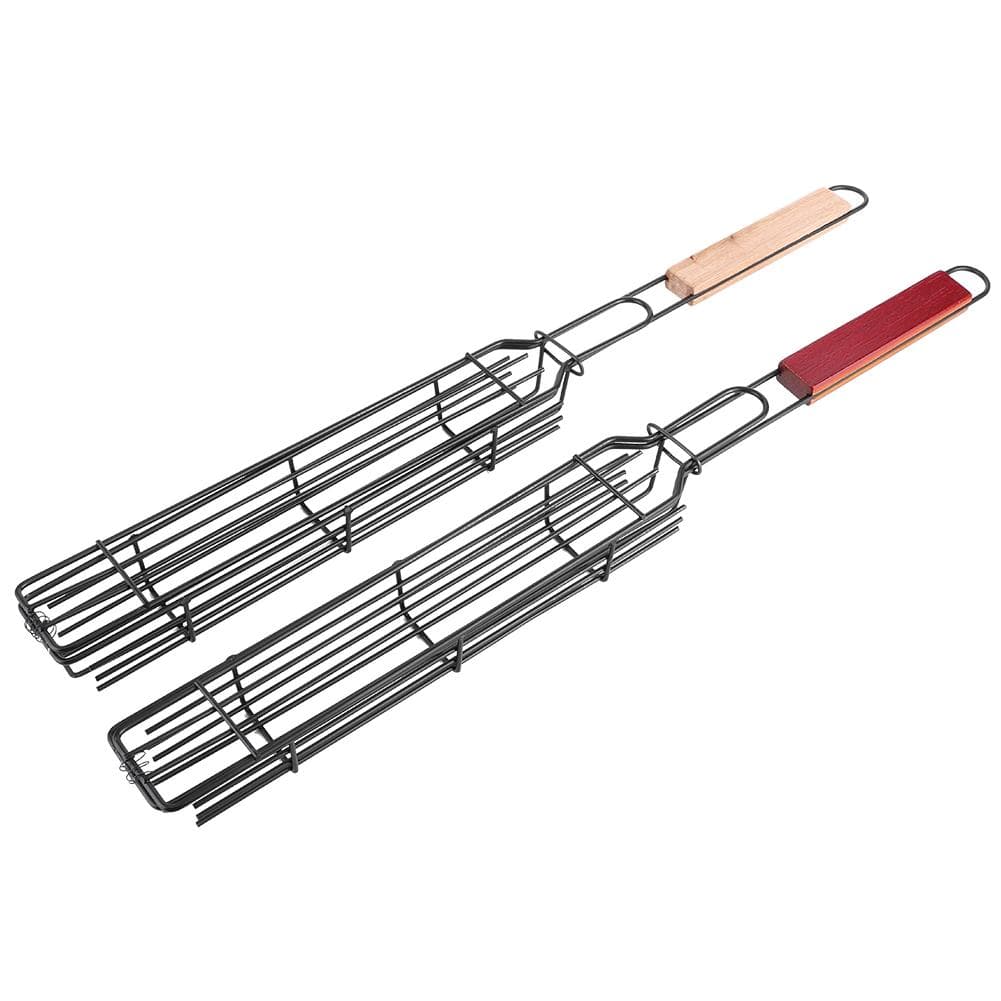 2PCS Portable BBQ Sausage Hot Dog Grilling Basket Stainless Steel Nonstick Grill Barbecue