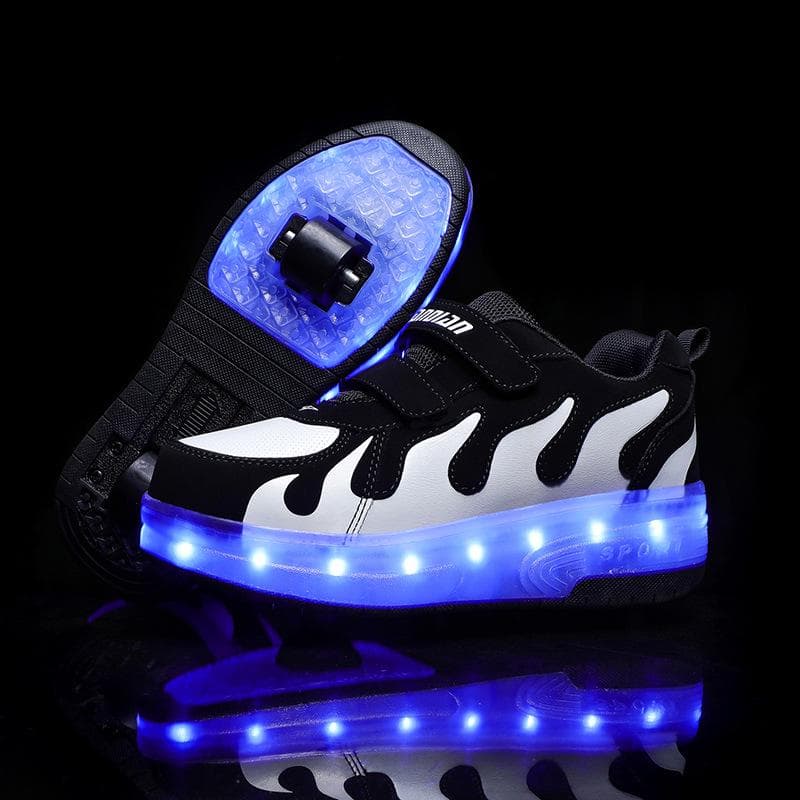 Children's Charging Runaway Shoes Automatic with Lights Single and Double Wheel Skates LED Luminous Shoes 35