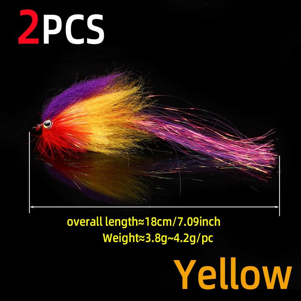 #4/0 Big Game Streamer Fly Saltwater & Freshwater Predator Lure 3D Fish Eyes For Trout Pike Musky Bass Sea Fishing Lures yellow