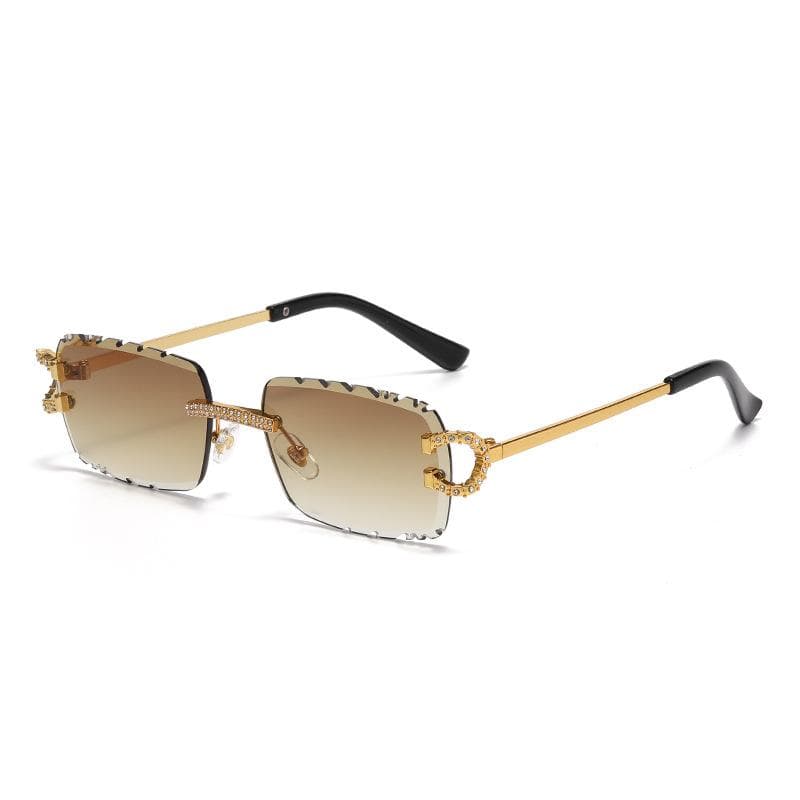 New Luxury Frameless Women Sunglasses with Diamonds Trimmed UV400 Protection Trendy Shades for Men and Women as  picture