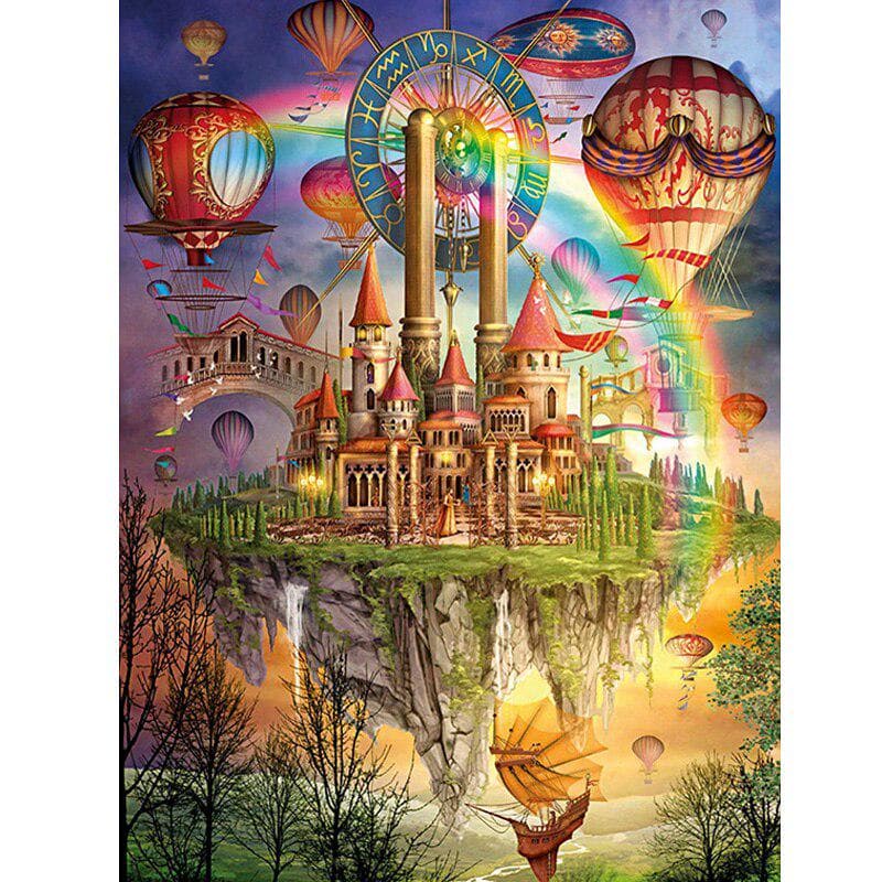 Diamond Embroidery Cartoon Round Diamond Painting Castle Picture Of Rhinestones Balloon Needlework 20X30CM