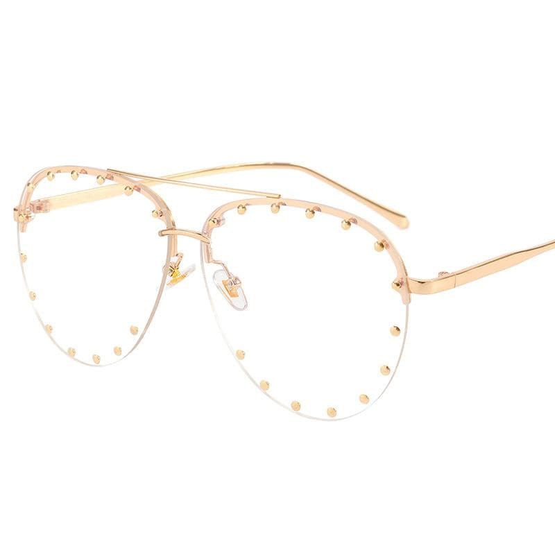 Vintage Oversized Pilot Sunglasses Women Men Luxury Brand Designer Big Clear Metal Rivet Sun Glasses For Female as the picture