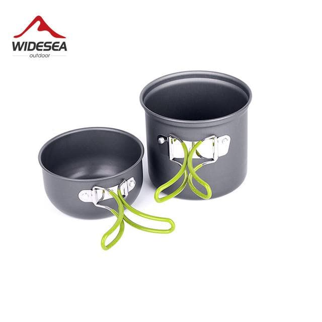 Widesea Ultralight Camping Cooking Utensils Outdoor Tableware Pot Set Hiking Picnic Travel Tourist Dishes Supplies Equipment green