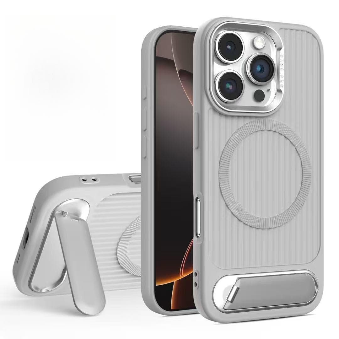 One-line Bracket Suitable for IPhone 16pm Skin-skin-scrubbed Corrugated Magnetic Suction Phone Case Apple 15 Full-inclusive Protective Case Apple 16Plus