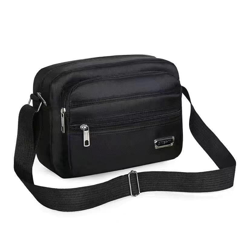 Versatile Shoulder Bag: Casual, Multi-Layered Travel & Messenger Bag for Men and Women four zippers black