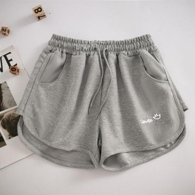 Waffle Sports Shorts for Women Wearing Summer Korean Style Elastic Waist Loose Slimming A-line Wide-leg Pants Home Pants 5XL grey