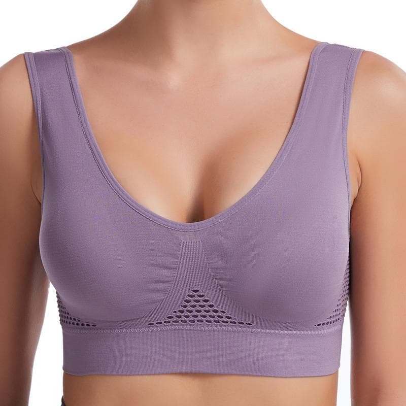 No steel ring hollow mesh ventilation hole sports bra shockproof yoga running large size underwear women's sports bra XXXXL purple
