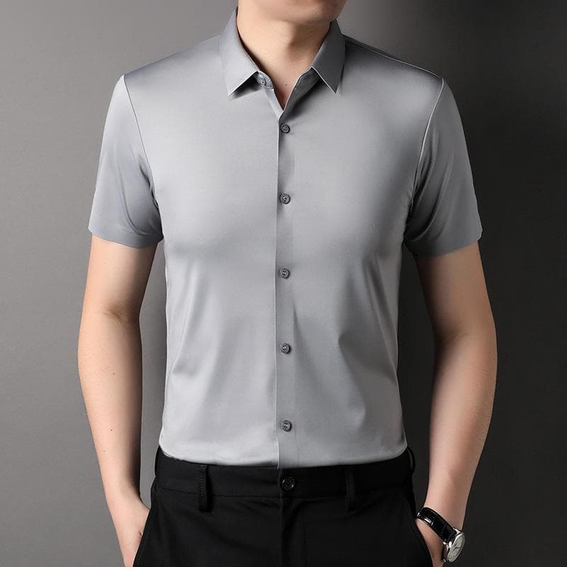 Summer Ice Silk No-iron Short-sleeved Shirt Men's Seamless Breathable Quick-drying Shirt Men's Elastic Half-sleeved Business Men's Clothing XL