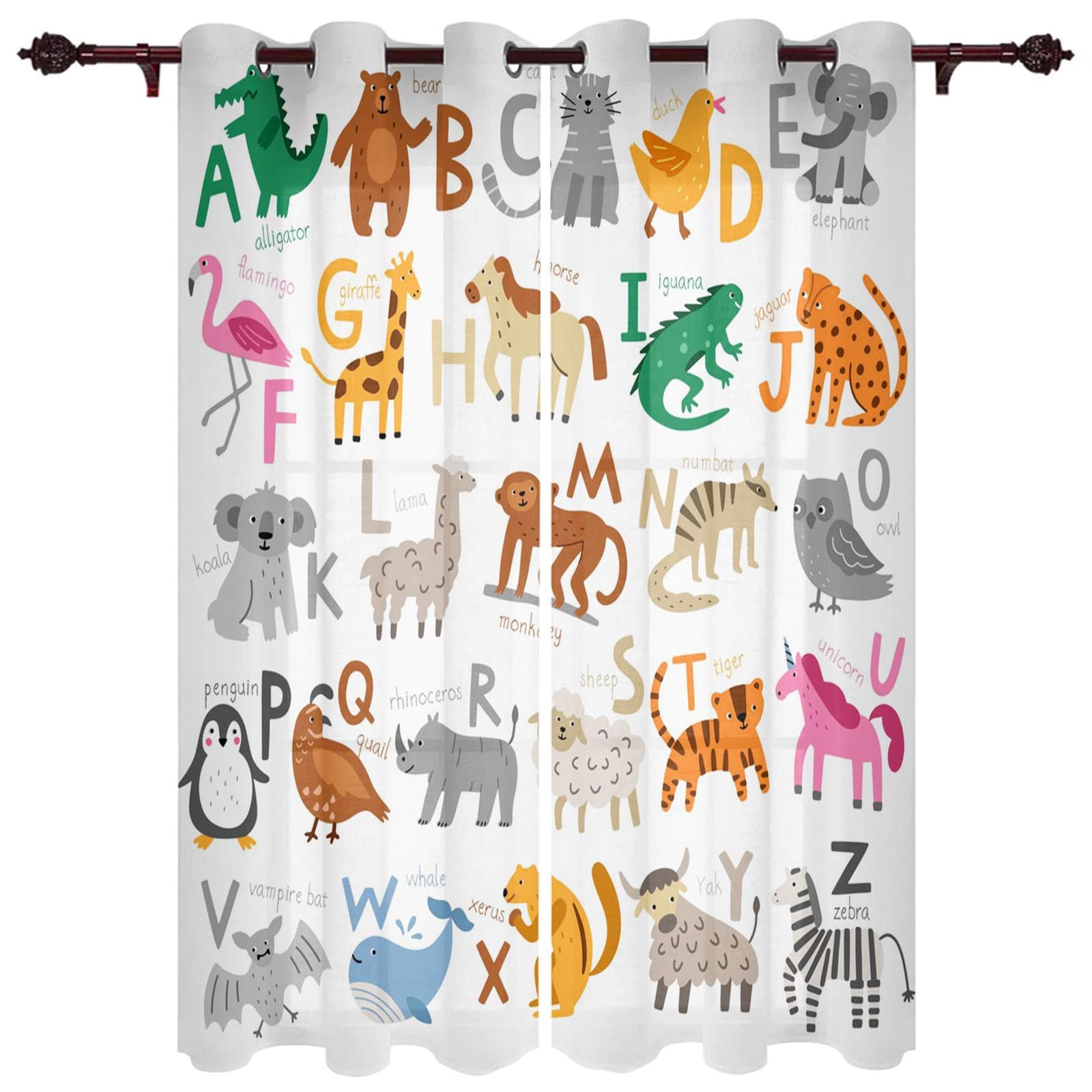 Modern Window Curtains for Living Room Cartoon Children English Alphabet Curtains for Child Bedroom Kitchen Decor Blinds Drapes 135W x 135H(cm) x2
