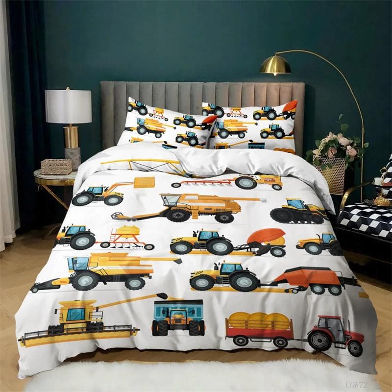 Kids Excavator Tractor Truck for Children Boys Girls Bedroom Decor Construction Vehicle Cartoon Duvet Cover Crane Quilt Cover 135x200cm 2pcs