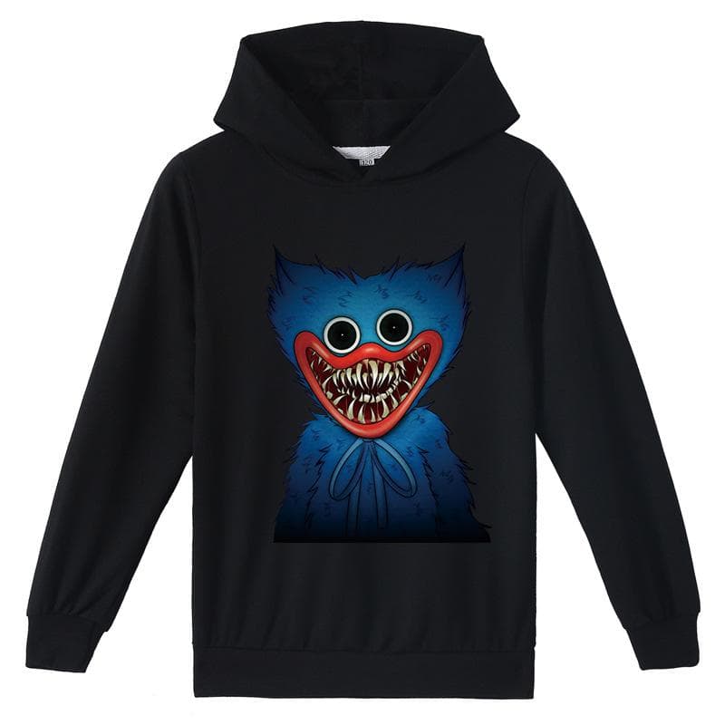 Kids 3D Hoodie Huggy Wuggy Pullover Poppy Playtime Children Sweater 140cm black