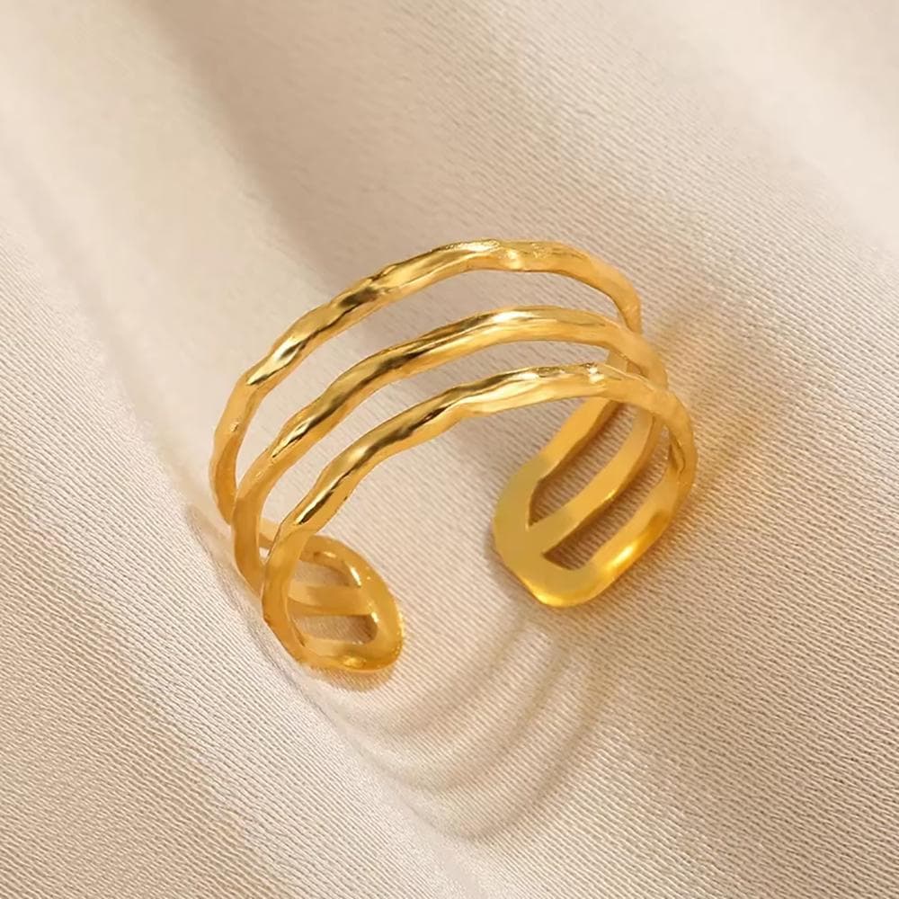 316L Stainless Steel Rings for Women Gold Color Multilayer Geometric Open Ring Vintage Waterproof Wedding Aesthetic Jewelry Gift resizable