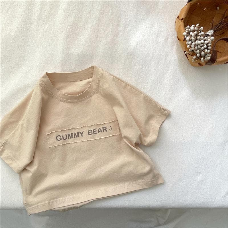 Pure Cotton Children's T-shirt Summer Short-sleeved Loose Korean Letter Patch Boys and Girls Baby Casual Tops 150cm