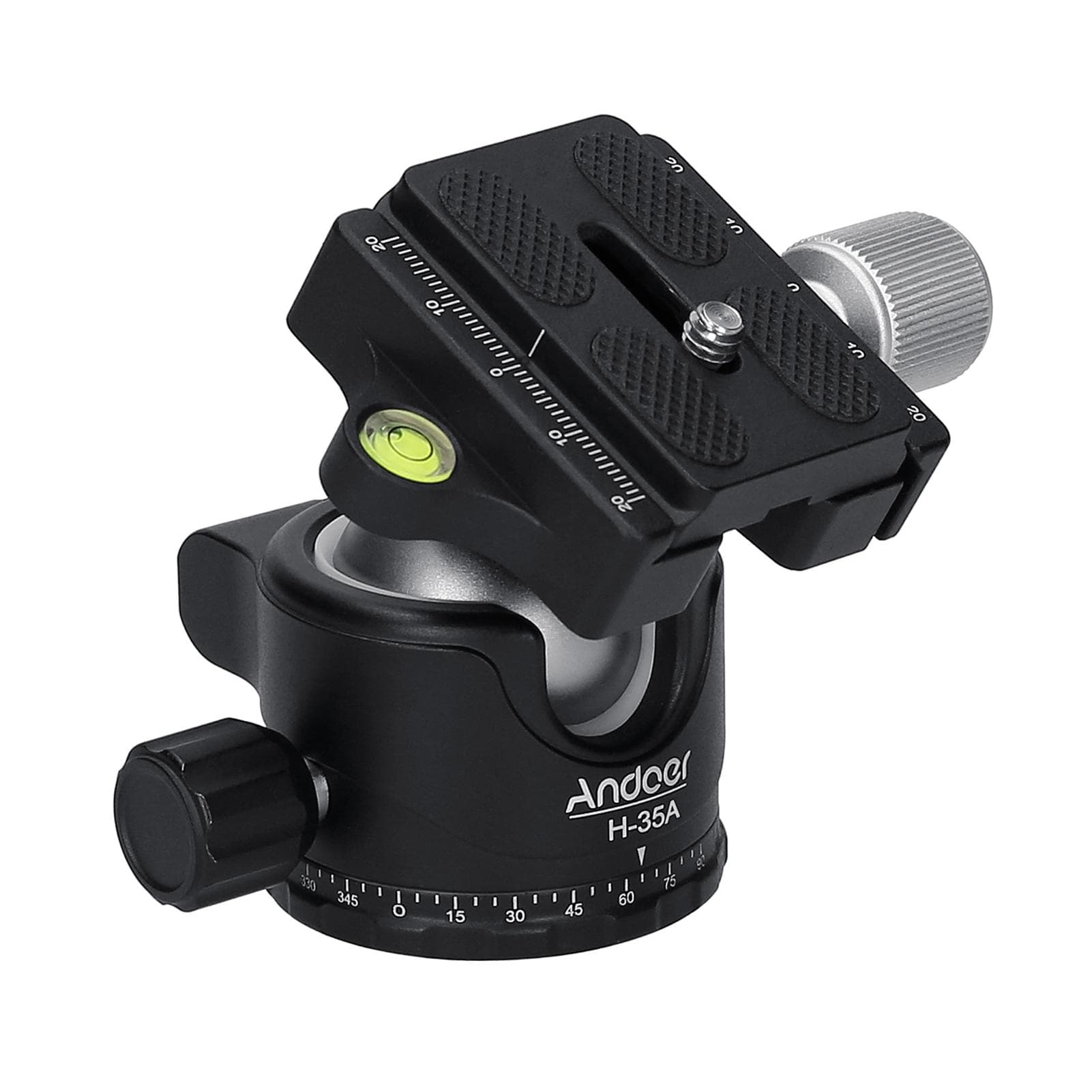Andoer H-35A Panorama Ballhead Tripod Mount Adapter Ball Head U-Groove Low Gravity Center Aluminium black