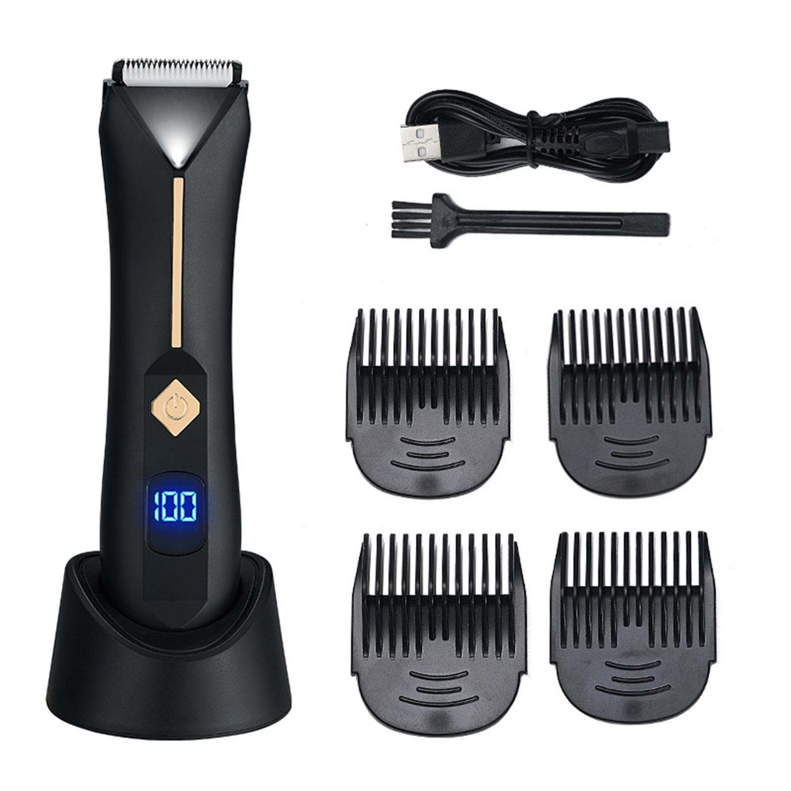 Pretfy Men s Body Hair Trimmer Rechargeable Hair Shaver Grooming Tool for Men Whole Body Washable black