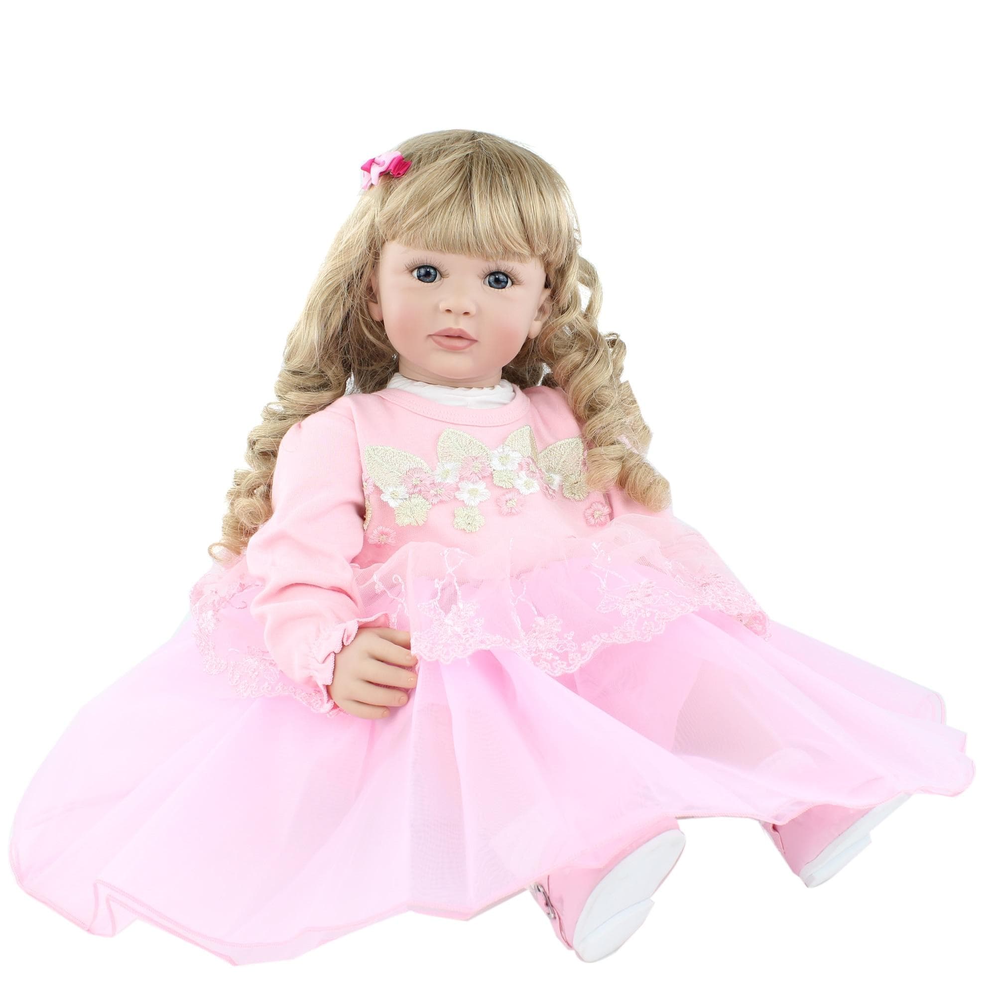BZDOLL 60 CM Silicone Reborn Toddler Doll Dress Up Blonde Long Hair Babies Toys For Girl Boneca Child Birthday Gift Blue eyes, 60cm doll
