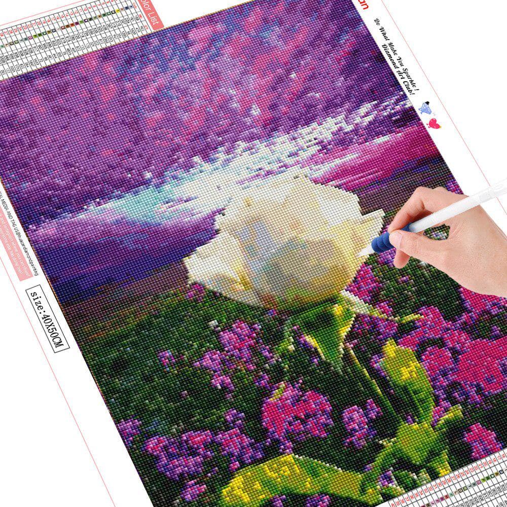 Embroidery Cross Stitch Landscape Round Diamond Mosaic Diamond Painting Rose Crystal Resin Decor 20X30