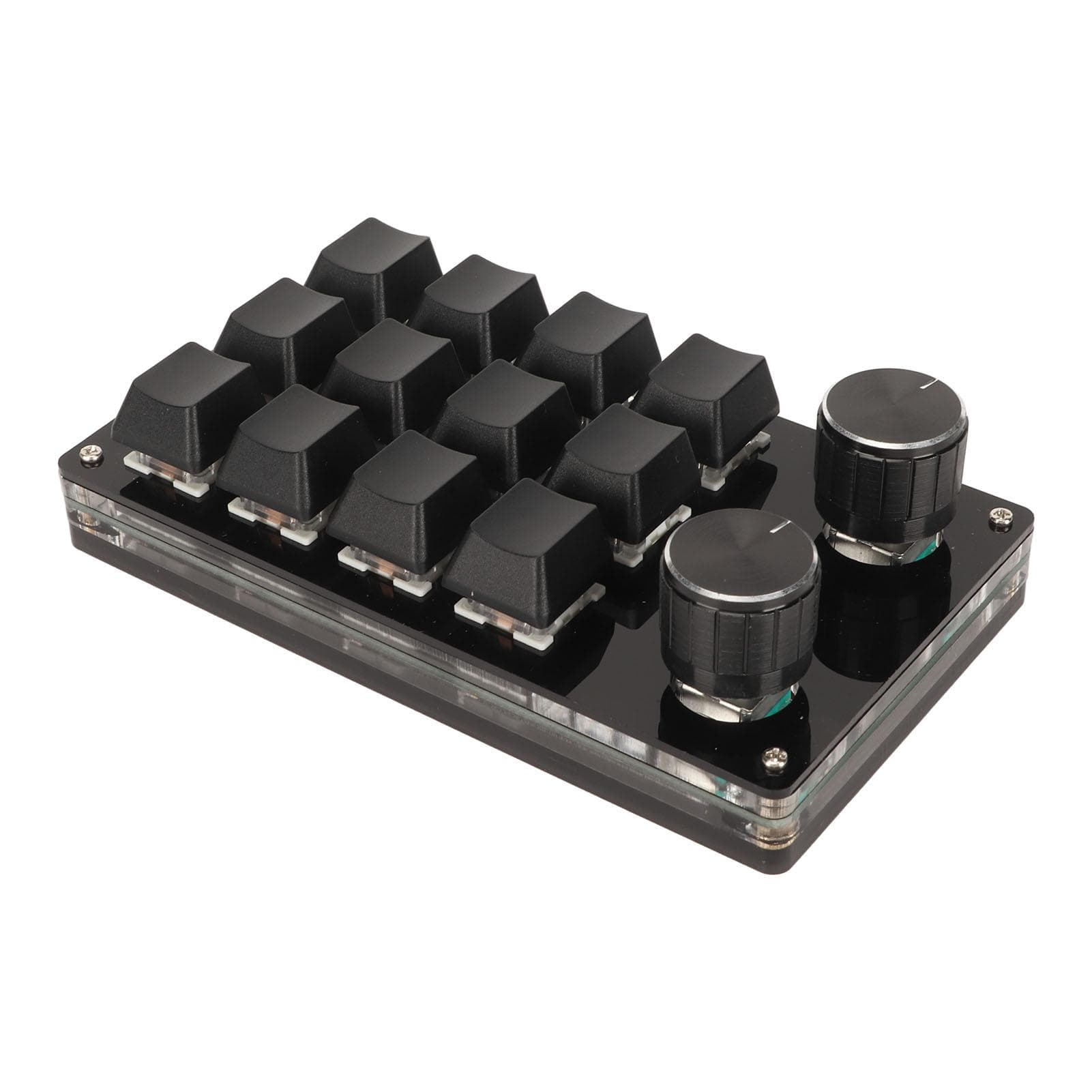 Mini 12 Key Keypad with 2 Knob Blue Switch DIY Programmable Wired Connection Plug and Play One black