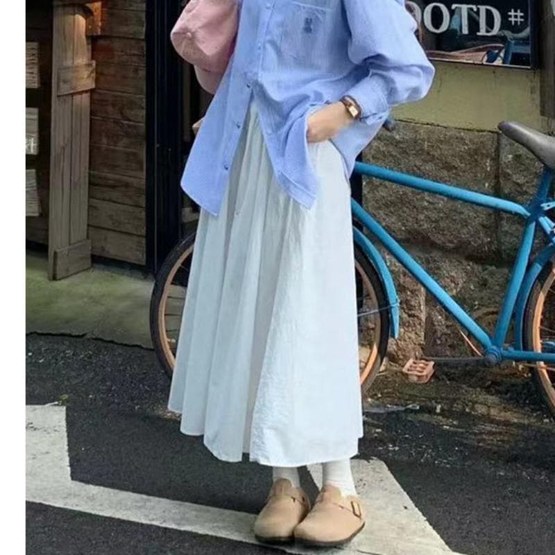 Yellow Skirt for Women In Summer New Elastic High Waist A-line Large Umbrella Skirt Mid-length Temperament Pleated Skirt XL