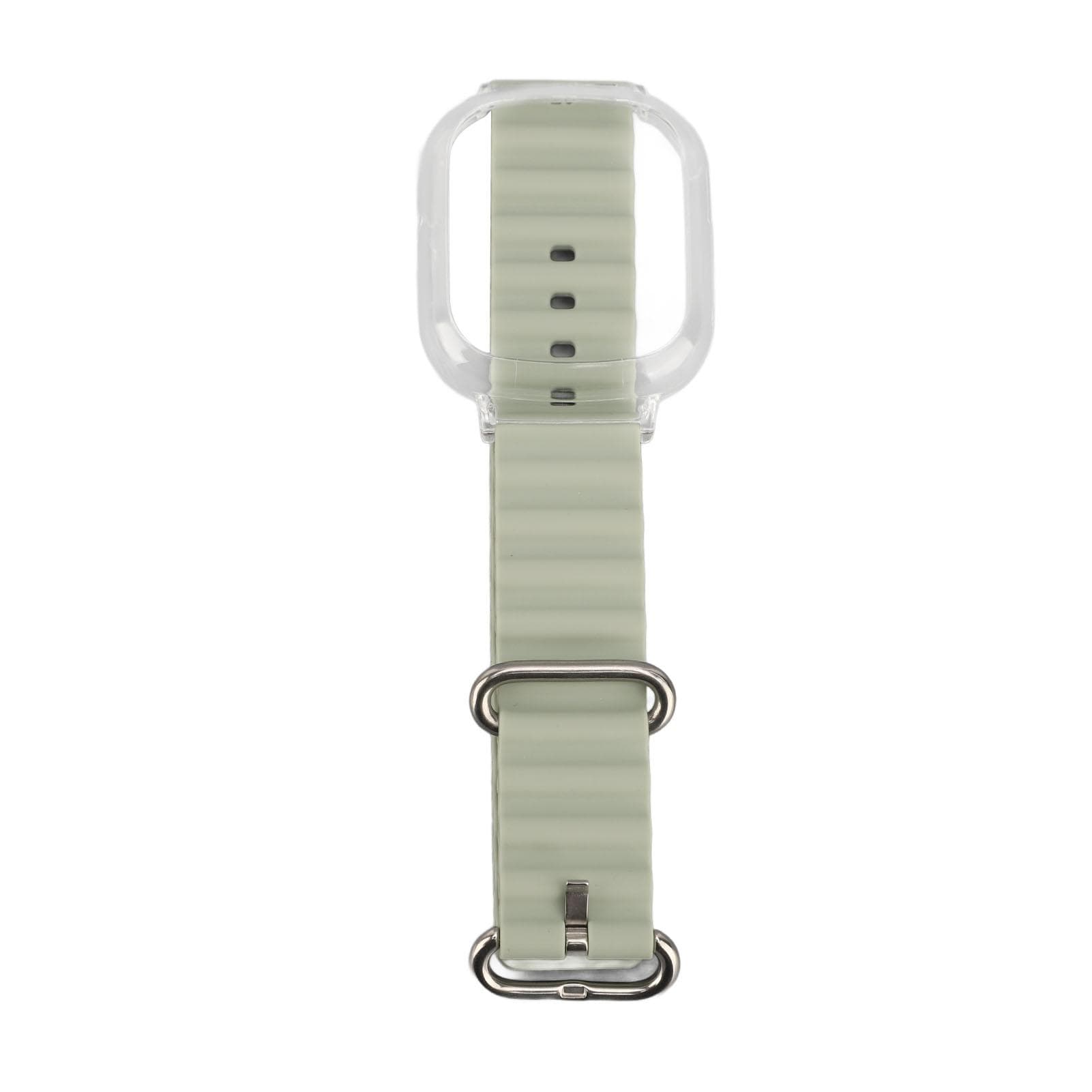 Silicone Replacement Wristband for Watch 4 with Transparent PC Frame Soft Adjustable Quick Release light green