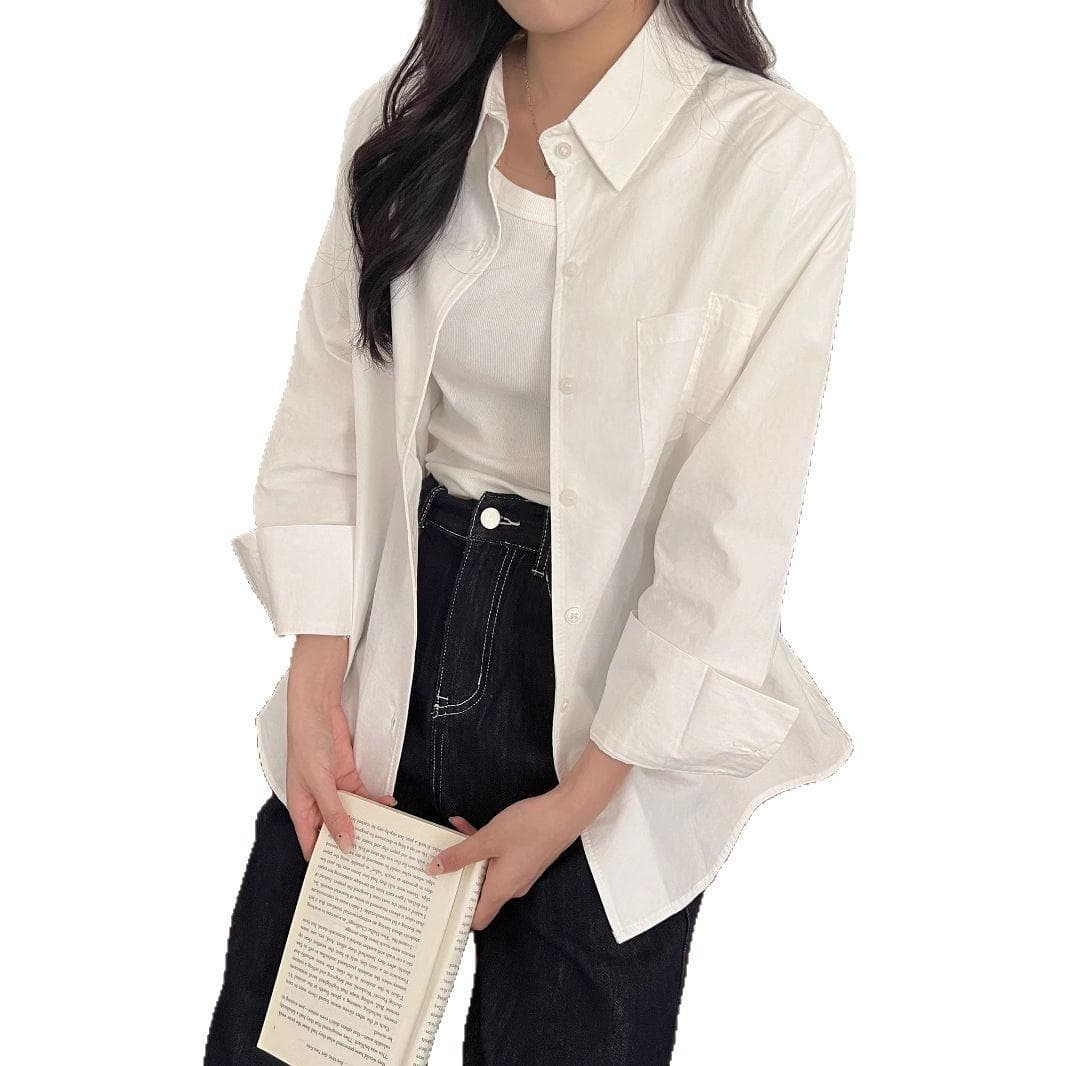 Blue Shirt Jacket for Women In Spring and Summer New Design Niche Shirt Loose Layered Long-sleeved Top L