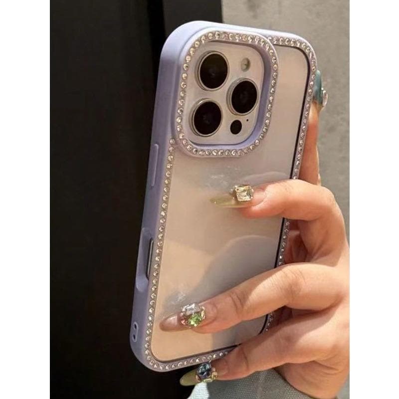 Rose Pink Luxury Sparkling Diamond Transparent Phone Case Suitable for I Phone 16e/17Pro Shockproof Protection Hard Acrylic Material iPhone 16 Pro Max purple