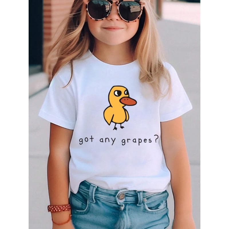Does the 2026 Summer Fashion Include Casual Versatile Girls' Round-neck Short Sleeves with Grape Yellow Duck Print? 160