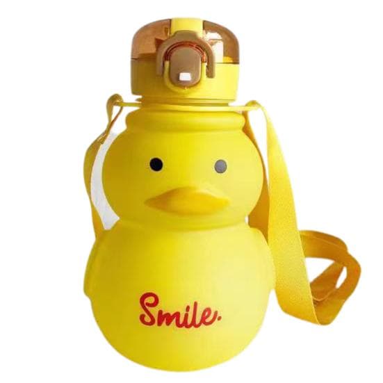 650ml Duck Water Bottle with Straw Lock Design Suspender One Key Open Transparent Lid Water-drinking Kawaii yellow
