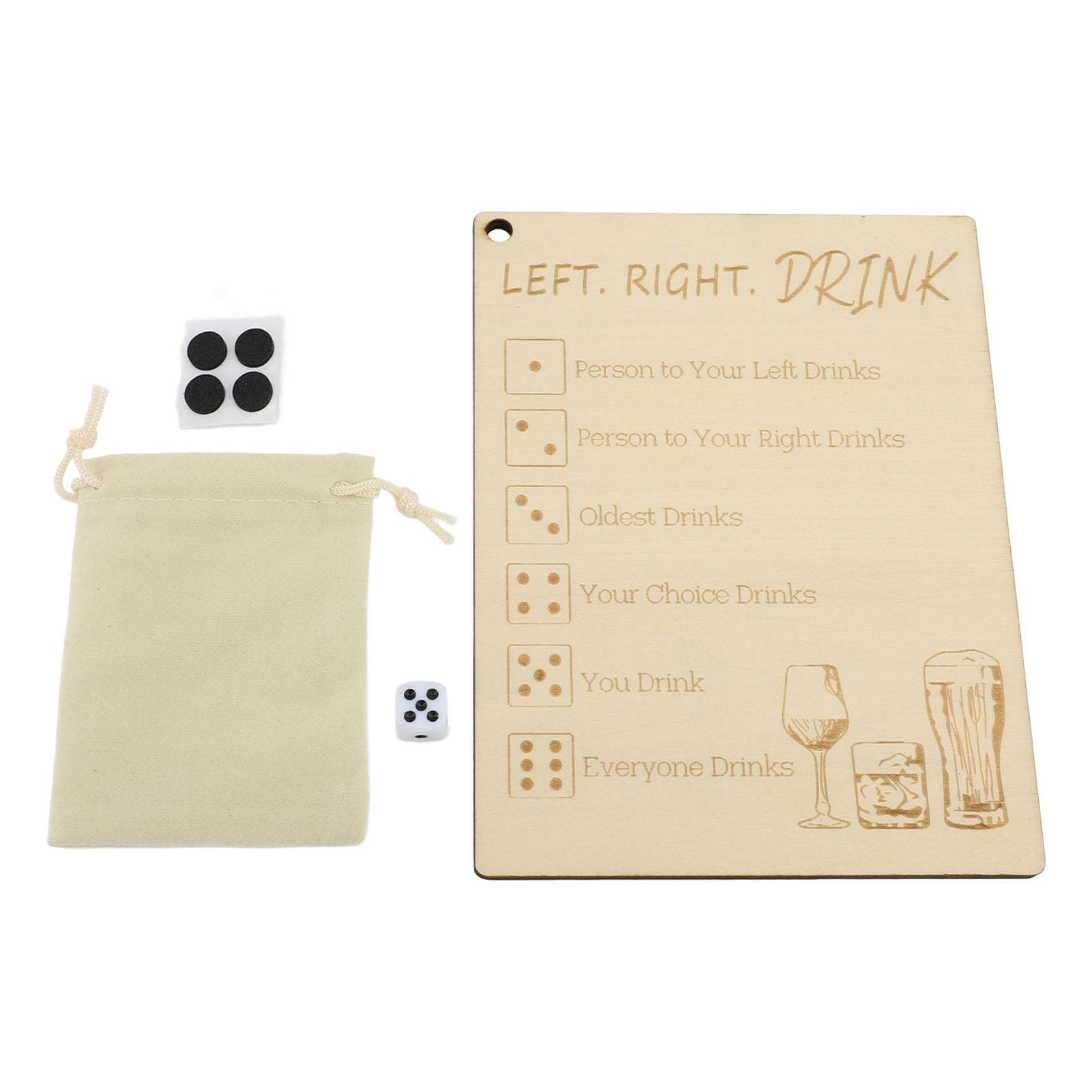 Left Right Drink Drinking Game Wood Fun Social and Interactive Dice Plate Party Drinking Bar Dice