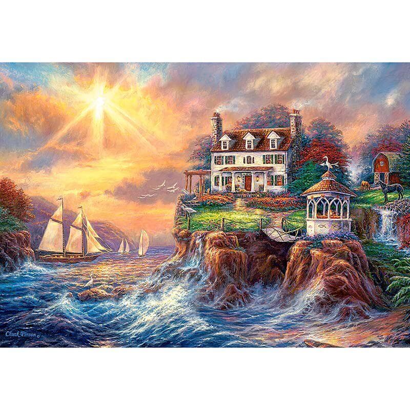 Diamond Embroidery Sunset River View Round Diamond Mosaic Painting Stitch Crystal Diamond Painting 20X30CM