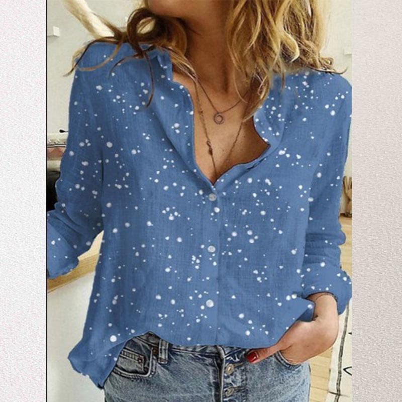Women's T-Shirt Tops Polka Dot Print Casual Long-sleeved Linen Shirts for Women Blouse XL