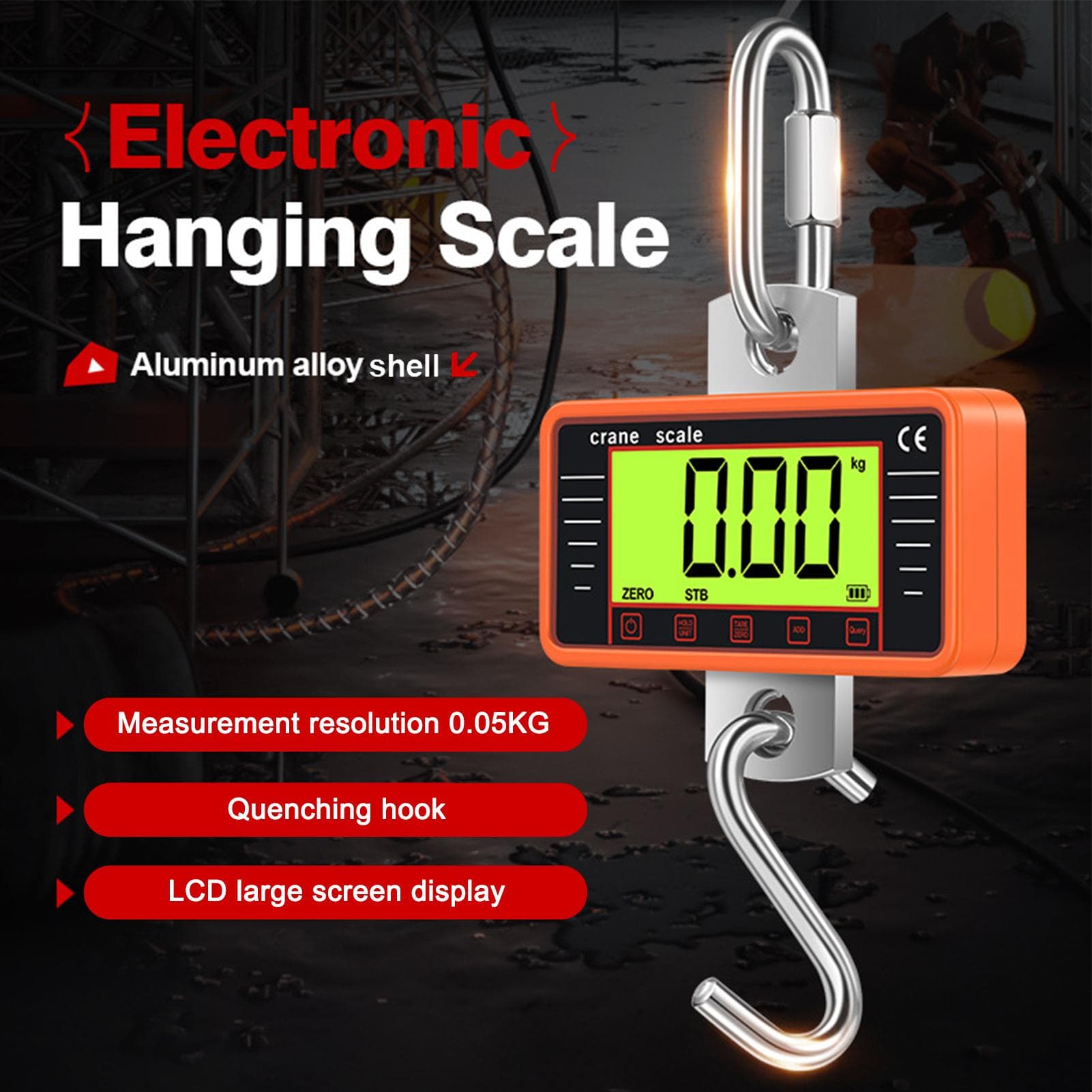 Industrial Hanging Scale, 500kg1100lbs Heavy Duty Digital Crane Scale with 4  LCD Display and
