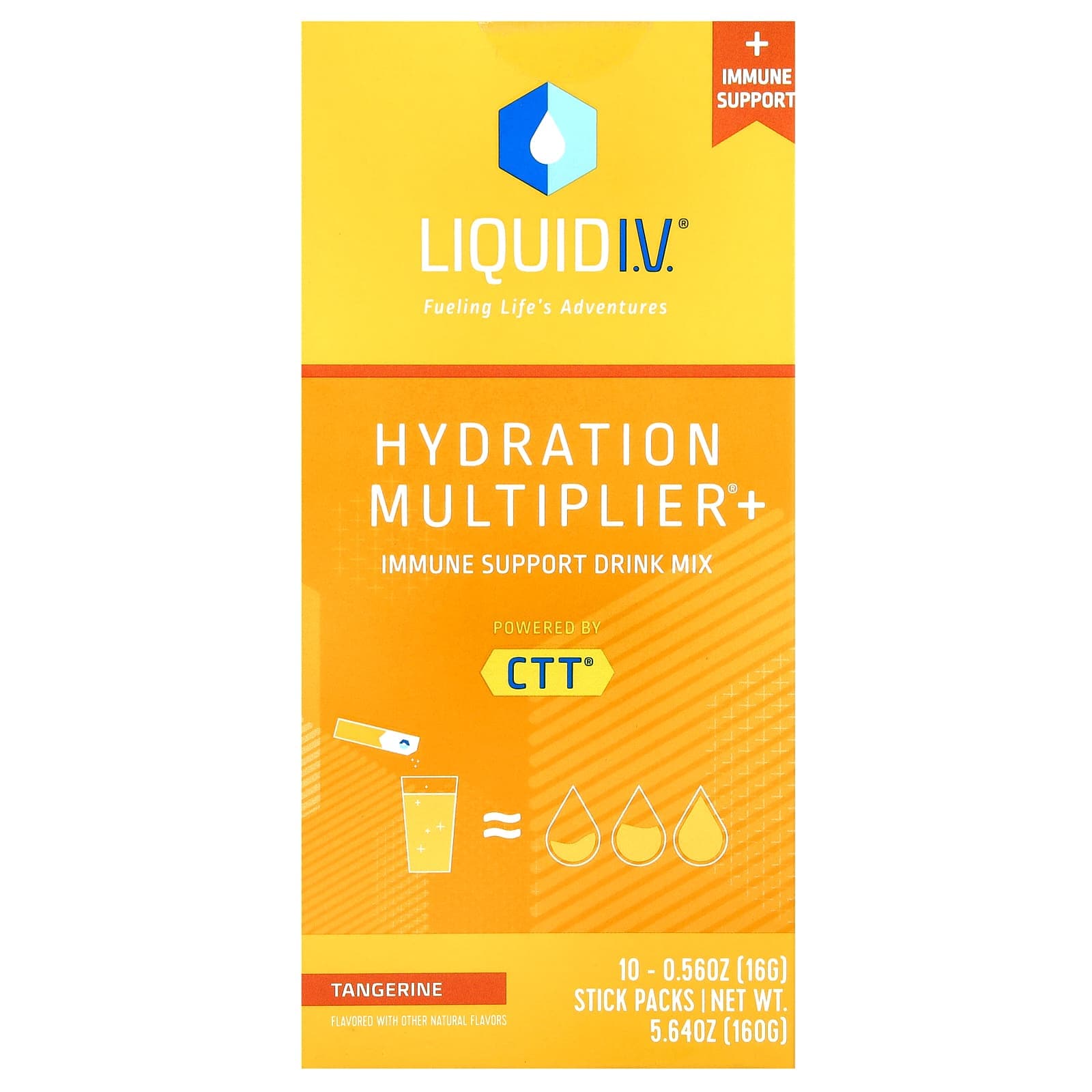 Liquid I.V., Moisture Multiplier + Immune Boosting Drink Mix, Tangerine, 10 stick packs, 16g (0.56oz) each
