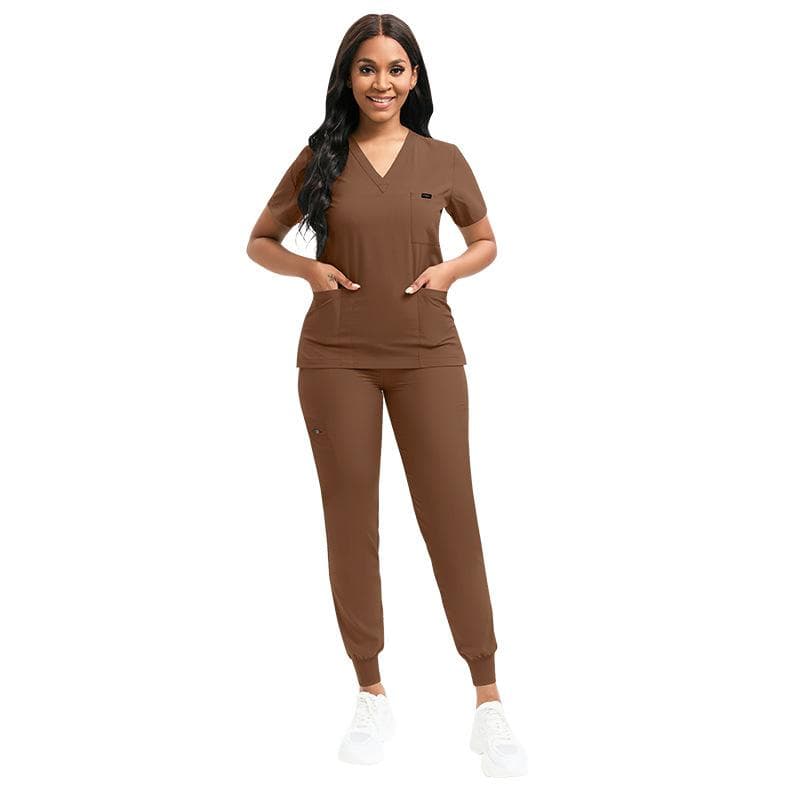 Stretch Scrubs Women Set Nursing Uniforms Clinical Scrubs Set Nurse Doctor Dustproof Workwear Medical Scrubs Top+ Jogger Pants XS