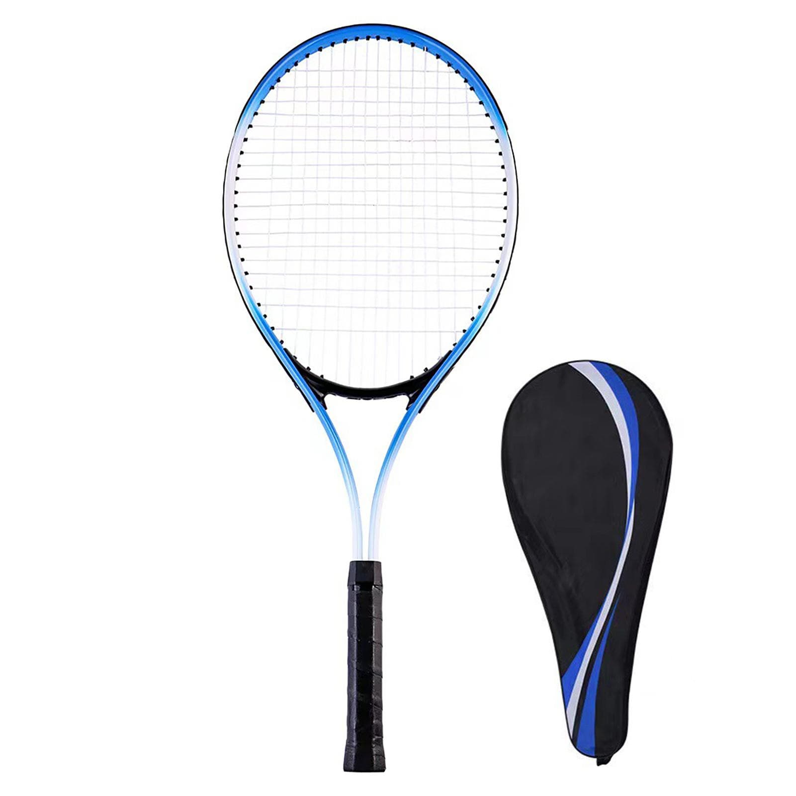 27 Inch Tennis Racket Single Tennis Racquet Beginner Competition Training Set with Carry Bag for blue