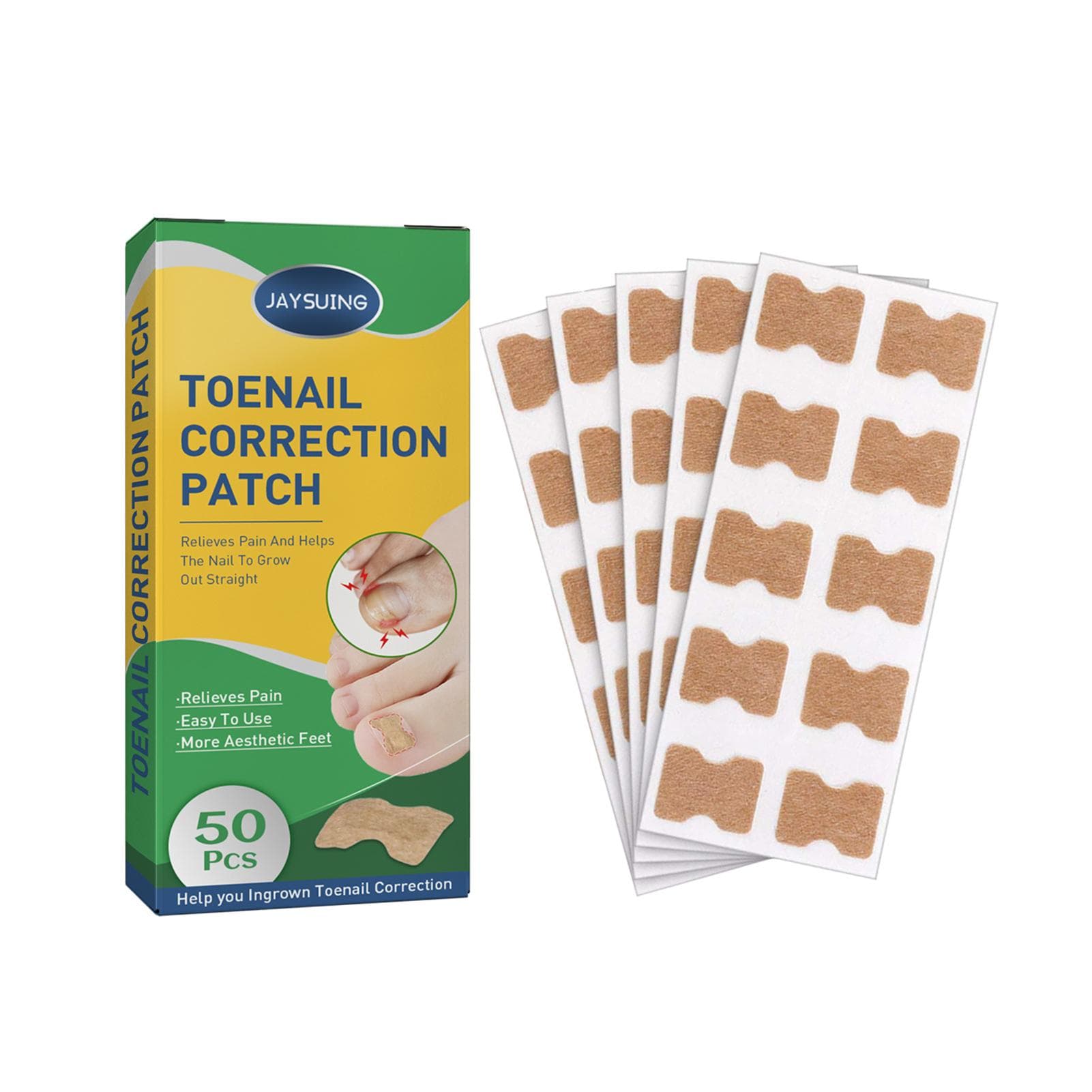 50pcs/Box Ingrown Toenail Sticker Toenail Correction Patch Tools Kit Nail Treatment Foot yellow