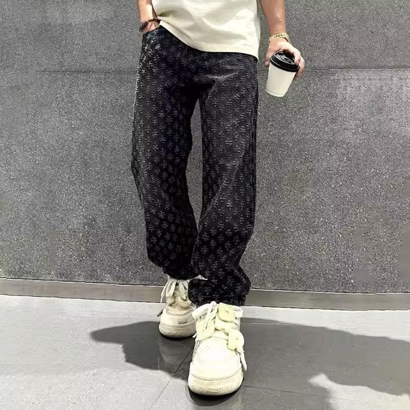 Jeans Men's Spring and Autumn New Loose Straight Wide-leg Casual Long Pants S black